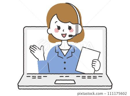 作為計算機操作員工作的人的插圖。一位女士在呼叫中心接聽電話 作為計算機操作員工作的人的插圖。一位女士在呼叫中心接聽電話 111175602