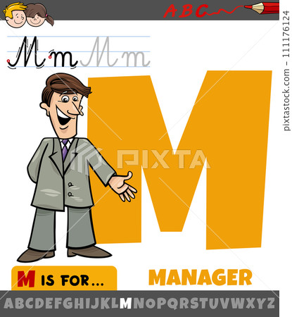 letter M from alphabet with cartoon manager occupation 111176124