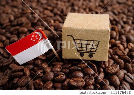 Portugal flag on coffee beans, shopping online for export or import food product. 111176498