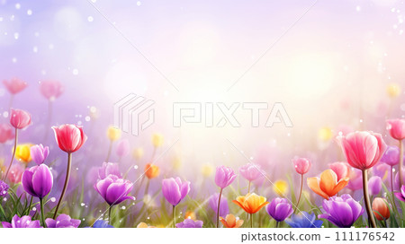 Beautiful spring flowers blurred background with bokeh effect. 111176542