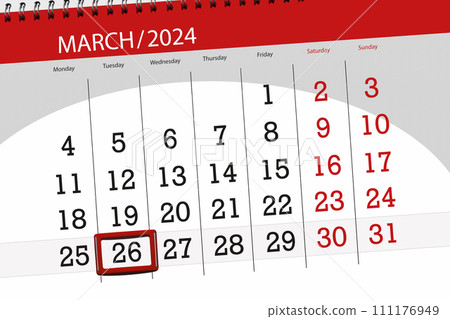 Calendar 2024, deadline, day, month, page, organizer, date, March, tuesday, number 26 111176949