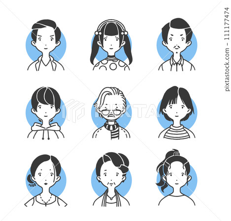 為所有年齡段的男性和女性設定的圖標 為所有年齡段的男性和女性設定的圖標 111177474