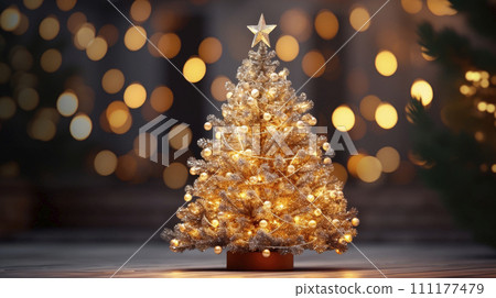 Shiny decorated christmas tree with christmas baubles. Shiny decorated christmas tree with christmas baubles. 111177479