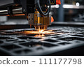 Laser machine cutting of sheet metal. CNC Laser cutting of metal, modern industrial technology. 111177798