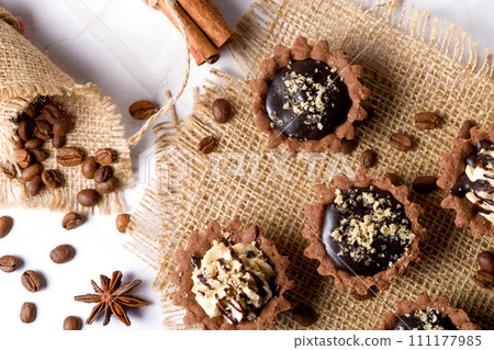 Chocolate baskets with nut cream 111177985