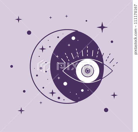 All seeing eye and crescent moon, mystic symbols 111178167