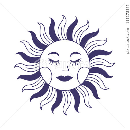 Celestial luminary with rays, mystic peaceful sun Celestial luminary with rays, mystic peaceful sun 111178325