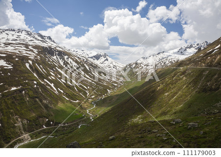 Urseren valley seen from Furka Pass road in Switzerland 111179003