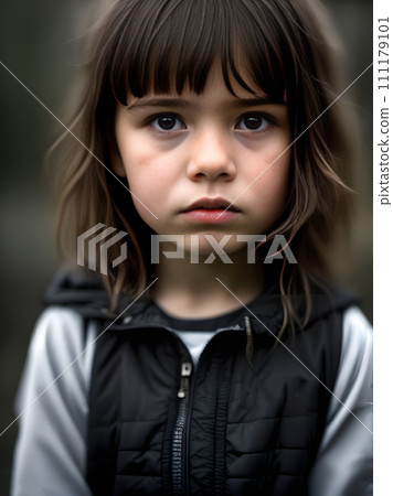 Dark cinematic portrait of sad child K 111179101