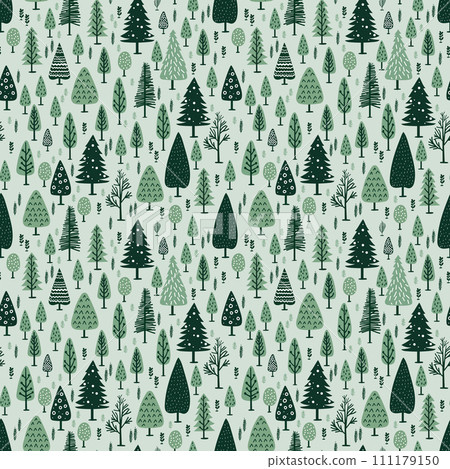 Christmas seamless pattern. Green spruce, bushes and trees. Vector illustration. Nature design. Greeting the season of digital paper. Winter Christmas holidays. 111179150