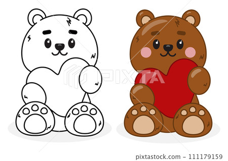 Teddy bear black and white outline illustration 111179159