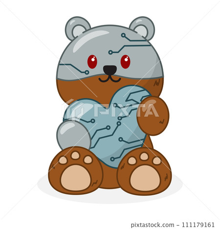 Cute teddy bear robot cartoon vector icon flat 111179161