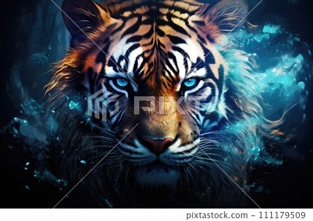 AI-generated content. mystic tiger portrait with blue eyes AI-generated content. mystic tiger portrait with blue eyes 111179509