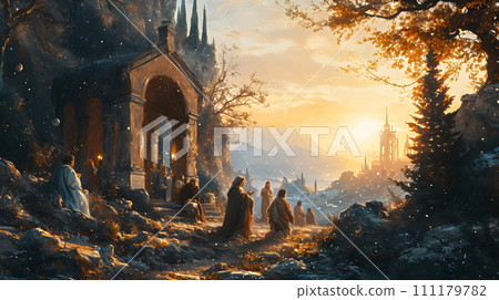Watercolor painting the time of Jesus' birth. The atmosphere is full of happiness. Can be used for various uses such as Christmas gifts, home decoration, educational purposes or used for conservation. Watercolor painting the time of Jesus' birth. The atmosphere is full of happiness. Can be used for various uses such as Christmas gifts, home decoration, educational purposes or used for conservation. 111179782