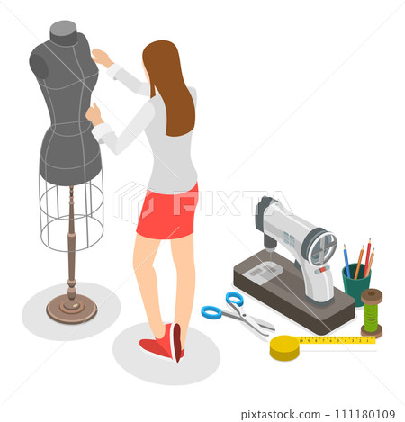 3D Isometric Flat Vector Illustration of Sewing Workshop. Item 4 111180109