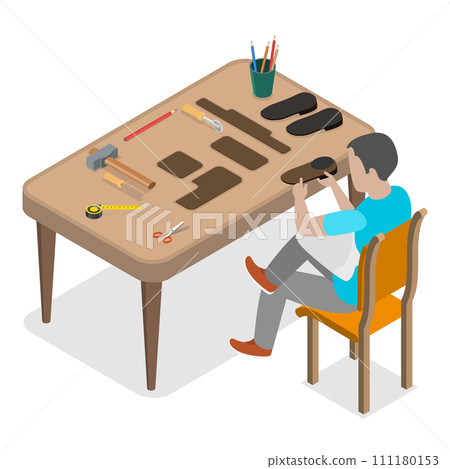 3D Isometric Flat Vector Illustration of Leather Shoes Production. Item 2 3D Isometric Flat Vector Illustration of Leather Shoes Production. Item 2 111180153