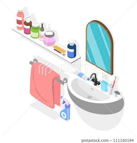 3D Isometric Flat Vector Set of Bathroom Interior Furniture. Item 6 3D Isometric Flat Vector Set of Bathroom Interior Furniture. Item 6 111180194