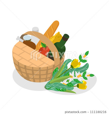 3D Isometric Flat Vector Set of Picnic Baskets. Item 1 111180216