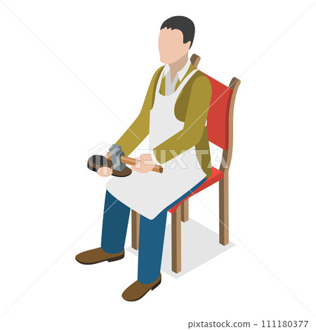 3D Isometric Flat Vector Illustration of Leather Shoes Production. Item 1 111180377