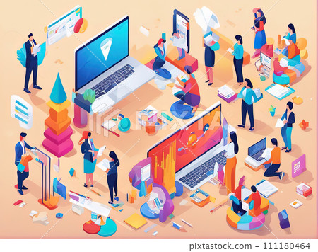 Digital marketing strategy team,Content manager, Flat cartoon character graphic design with Generative AI. 111180464