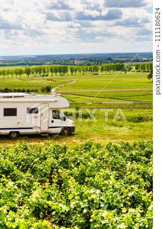 Camper visit vineyard region, Burgundy in France. Camper visit vineyard region, Burgundy in France. 111180624