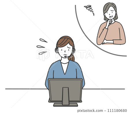 A woman at a call center receives a complaint from a senior woman A woman at a call center receives a complaint from a senior woman 111180680