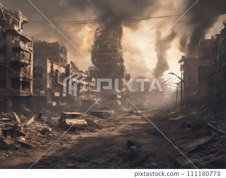 city after nuclear war,destroy, ruin with Generative AI. city after nuclear war,destroy, ruin with Generative AI. 111180778