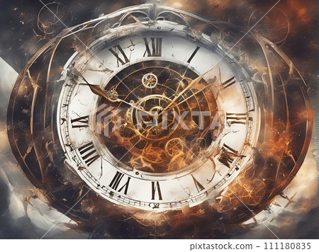 Abstract clocks fill space with Generative AI. Abstract clocks fill space with Generative AI. 111180835