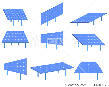 Solar panel icon set isolated on white background. Solar panels of different sizes and shapes. Renewable energy, production of environmentally friendly electricity. Vector illustration Solar panel icon set isolated on white background. Solar panels of different sizes and shapes. Renewable energy, production of environmentally friendly electricity. Vector illustration 111180907