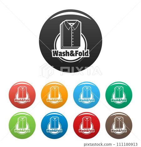 Laundry shirt wash and fold icons set 9 color vector isolated on white for any design Laundry shirt wash and fold icons set 9 color vector isolated on white for any design 111180913