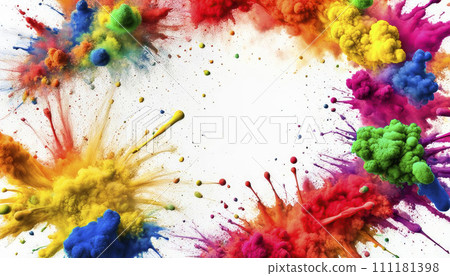 Colorful rainbow holi paint color powder explosion isolated white wide panoramic background Colorful rainbow holi paint color powder explosion isolated white wide panoramic background 111181398
