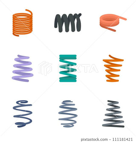 Coil cable icon set. Flat set of 9 coil cable vector icons for web design Coil cable icon set. Flat set of 9 coil cable vector icons for web design 111181421