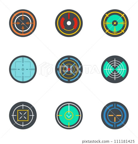 Army target icon set. Flat set of 9 army target vector icons for web design 111181425