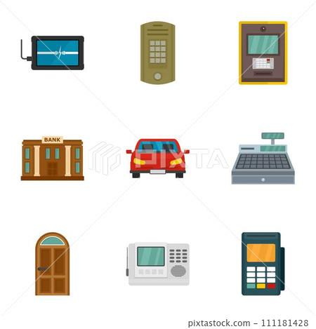 Secured finance icon set. Flat set of 9 secured finance vector icons for web design 111181428