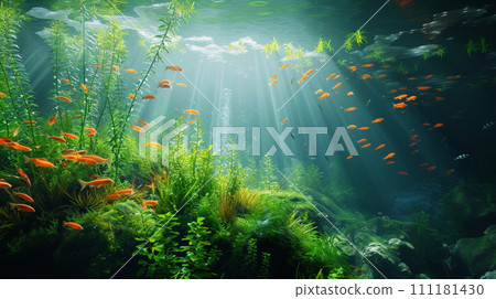[AI生成圖像/AI插圖]金魚和水生植物[水下/水族館] 111181430