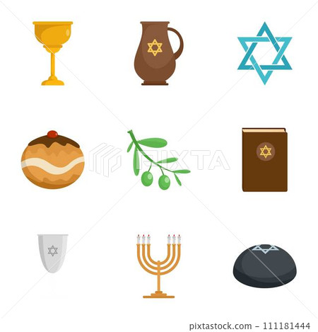 Judaism religion icon set. Flat set of 9 judaism religion vector icons for web design Judaism religion icon set. Flat set of 9 judaism religion vector icons for web design 111181444
