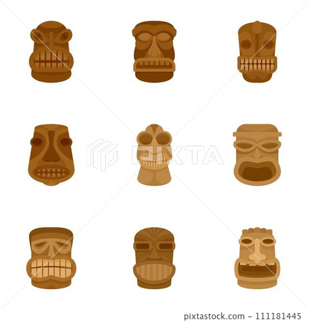 Tribal idol icon set. Flat set of 9 tribal idol vector icons for web design Tribal idol icon set. Flat set of 9 tribal idol vector icons for web design 111181445