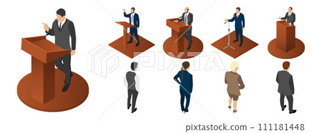 Political meeting icon set. Isometric set of political meeting vector icons for web design isolated on white background Political meeting icon set. Isometric set of political meeting vector icons for web design isolated on white background 111181448