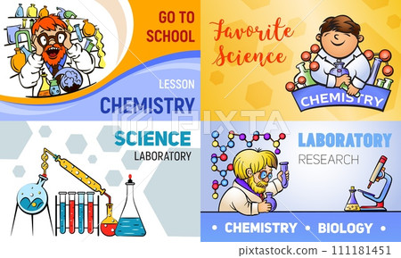 Chemistry banner set. Cartoon illustration of chemistry vector banner set for web design 111181451