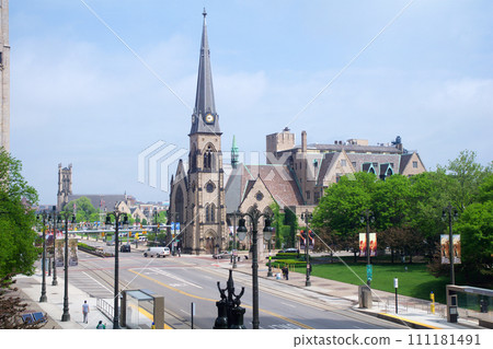 DETROIT, MICHIGAN, UNITED STATES - MAY 22, 2018: Central United Methodist Church in downtown Detroit DETROIT, MICHIGAN, UNITED STATES - MAY 22, 2018: Central United Methodist Church in downtown Detroit 111181491