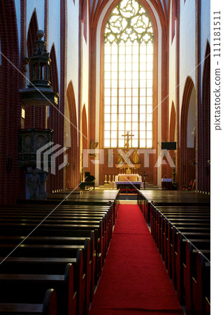 WROCLAW, POLAND - 16 JUNE 2018: Interior view of a famous old church in the city centre of Wroclaw WROCLAW, POLAND - 16 JUNE 2018: Interior view of a famous old church in the city centre of Wroclaw 111181511