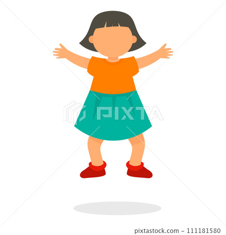 Kid girl jump icon. Flat illustration of kid girl jump vector icon for web design Kid girl jump icon. Flat illustration of kid girl jump vector icon for web design 111181580