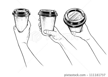Hands holding paper coffee takeaway cup Hands holding paper coffee takeaway cup 111181737