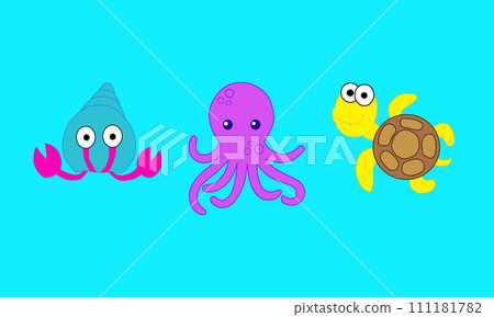 Sea animals on the cyan background 111181782