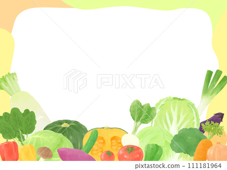 Colorful frame of various vegetables, hand-drawn style 111181964