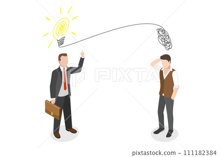 3D Isometric Flat  Conceptual Illustration of Proactivity vs Reactivity 111182384