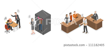 3D Isometric Flat  Conceptual Illustration of Criminal Lawyer 111182405