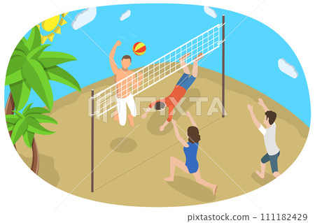 3D Isometric Flat Conceptual Illustration of Beach Volleyball 3D Isometric Flat Conceptual Illustration of Beach Volleyball 111182429
