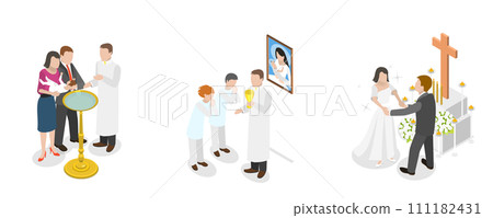 3D Isometric Flat  Set of Christian Ceremonies 111182431