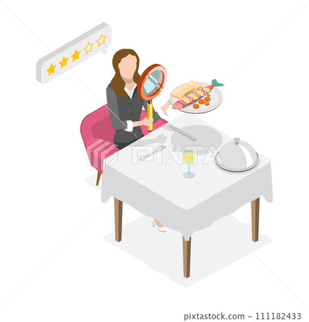 3D Isometric Flat  Conceptual Illustration of Restaurant Critic 111182433